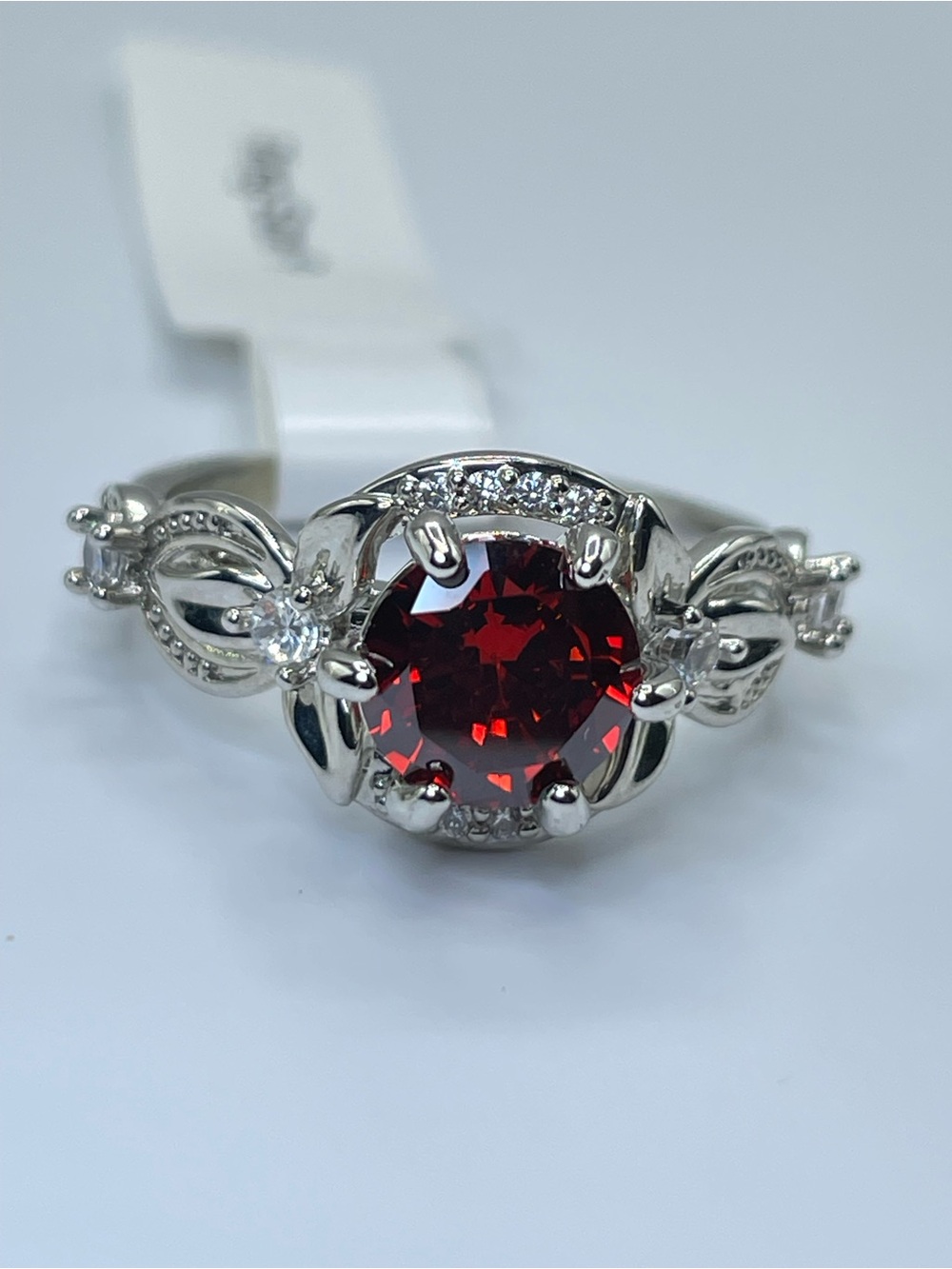 Swarovski Crystal Elements Dark Red Round Cut Crystal Statement Ring Sz 9